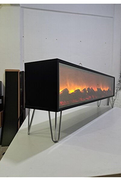 Butik Tv Sehpası Full Şömineli 170cmBluetootlu Ses Sistemi 3 Farklı Yanma Çeşid Kumandalı MDF METEL AYAKLI