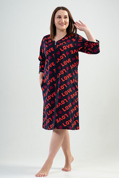 VİENETTA Cotton Women's Large Size Poor Zippered Home Dress
,201074