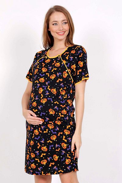 VİENETTA Women's Black Knitted Double Placket Cotton Maternity Nightgown