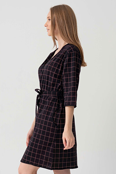 VİENETTA Women's Black Cotton Fakir Sleeve Single Dressing Gown