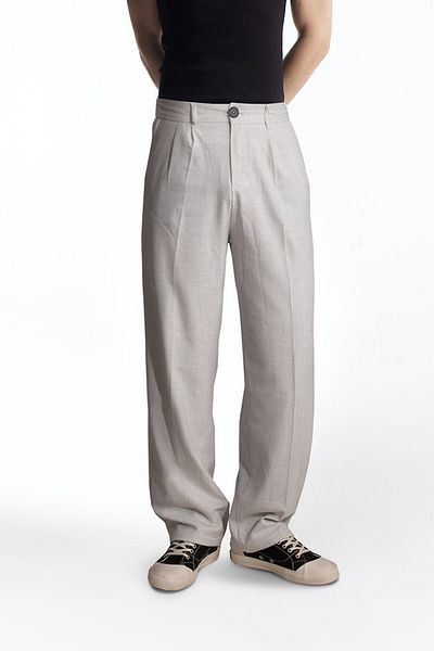 Hazhers Men's Draped Linen Look Solid Color Trousers