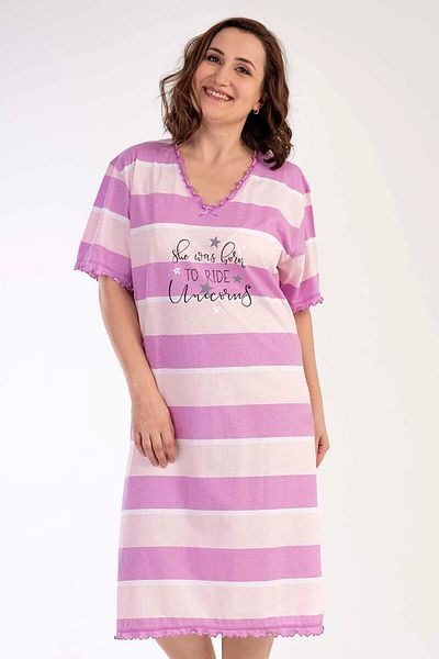 VİENETTA Cotton Women's Large Size V-Neck Short Sleeve Nightgown
,211229