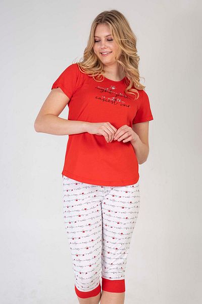 VİENETTA Cotton Women's Short Sleeve Capri Pajamas Set
,211419