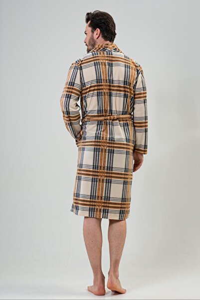 VİENETTA Men's Fleece Sal Collar Long Sleeve Long Dressing Gown 
 , 201032