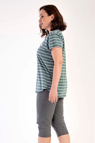 VİENETTA Women's Large Size Short Sleeve Capri Pajamas Set
,212553