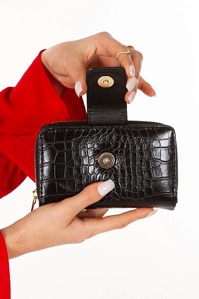 Newish Polo ZIPPERED WALLET WITH SLAT COVER CROCO PATTERNED Faux Leather - MEDIUM SIZE