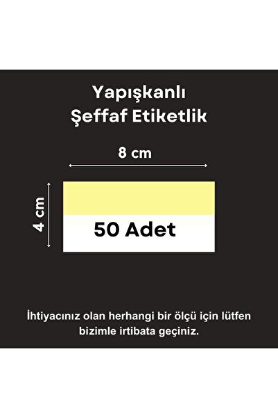 Şeffaf Etiket 50 ad PVC Etiketlik Yapışkanlı 8x4 cm Raf Etiket Cebi Yapışkanl...