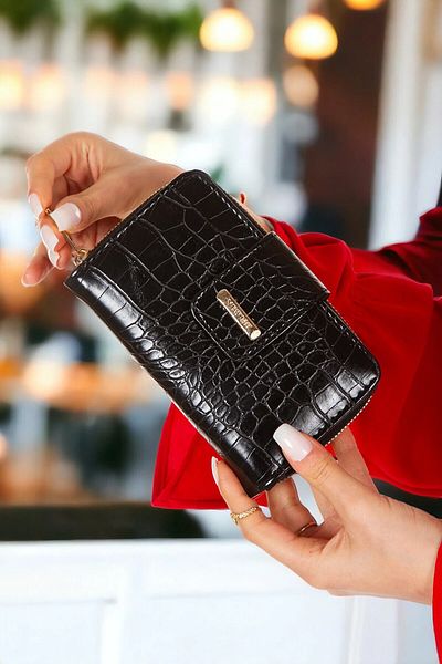Newish Polo ZIPPERED WALLET WITH SLAT COVER CROCO PATTERNED Faux Leather - MEDIUM SIZE