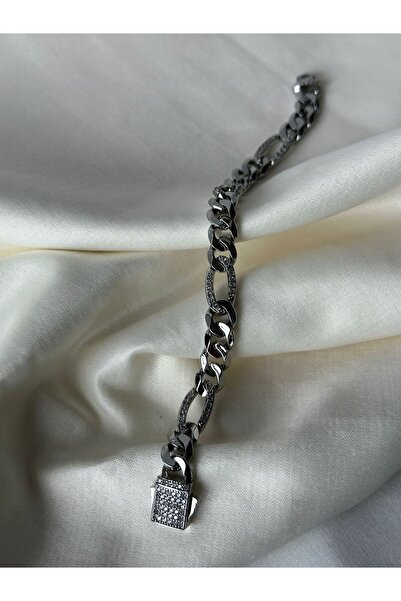 ISAWELLA Gurmet Seri Halka Zirkon Taşlı Tek Renk Zincir Silver Bileklik