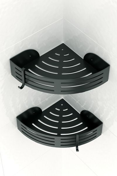 Tekno-tel TEKNOTEL INOX CU CÂRLIG RAFT DE COLȚ DE BAIE NEGRU + BAZĂ NEGRĂ BK269H
