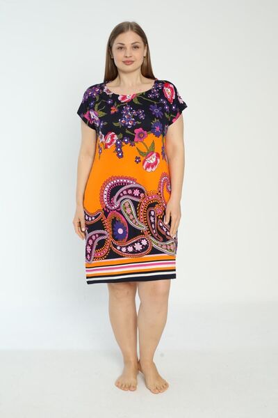 İntensive Women's Large Size Combed Cotton Modal Dress Pocketed Short Sleeve