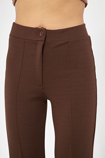 Maxi İdol Ultra Yüksek Bel Krep Kumaş Likralı Palazzo Pantolon Kahverengi