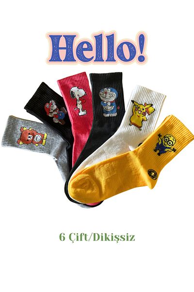 socksbox 6 ζευγάρια γυναικείες κάλτσες κολλεγίου/τένις/αθλητικές χωρίς ραφή-36-42