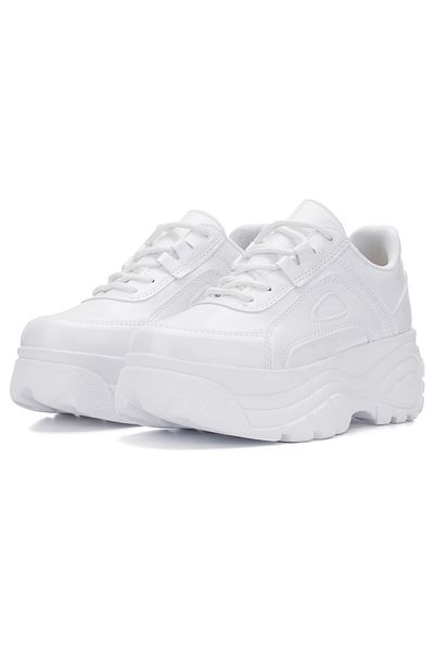 İmerShoes Pantofi sport din piele albă pentru femei negre, cu șireturi, groși, ușoare, cu talpă înaltă de 6 cm, pantofi 001