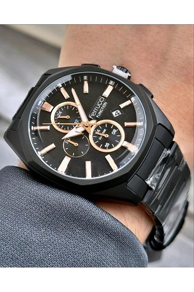 Ferrucci Men's Multifunctional Metal Band Wristwatch