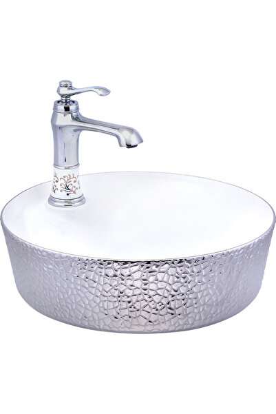 İSAOĞLU YAPI Çanak Lavabo Beyaz Gri Yuvarlak Çanak Lavabo Banyo Seramik Lavab...