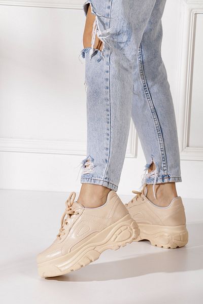 İmerShoes Pantofi sport negri pentru femei, bej, cu șireturi, groși, ușoare, cu talpă înaltă de 6 cm, pantofi 001