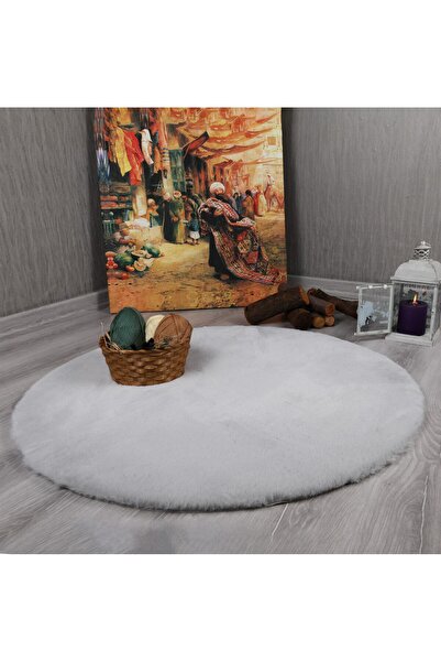 Myevilla Dekoratif Tavşan Tüyü Ultra Yumuşak Peluş Yuvarlak Halı