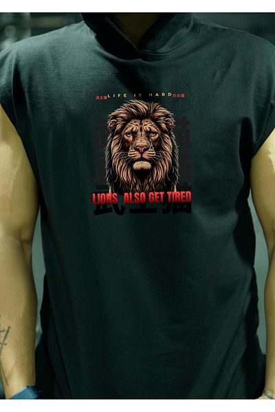 Oxlade Gym Fitness Athlete's Tank Top Men's Hooded "lion Also Can Tired" Custom Design®