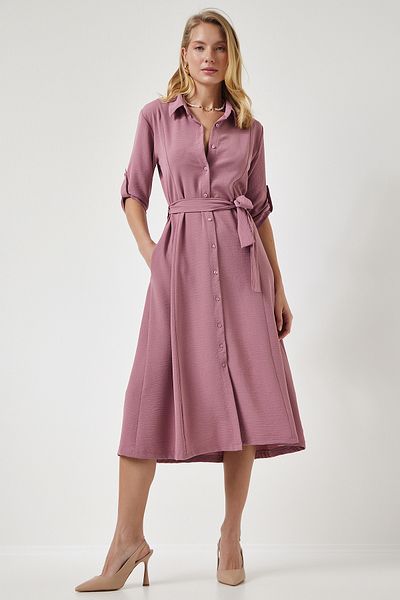 Happiness İstanbul Damen-Hemdkleid mit Gürtel in Altrosa DD01256