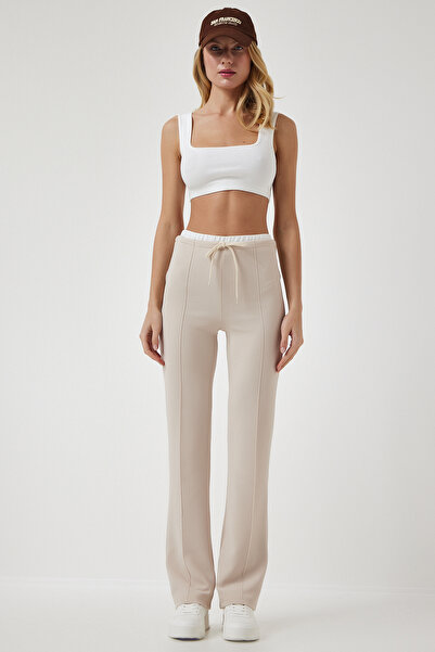 Happiness İstanbul Kadın Krem Bağlama Detaylı Örme Pantolon RV00157