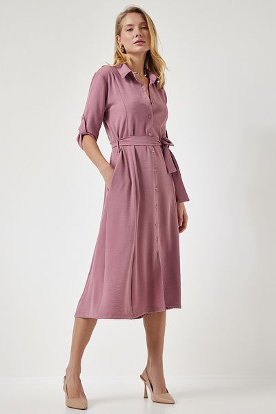 Happiness İstanbul Damen-Hemdkleid mit Gürtel in Altrosa DD01256