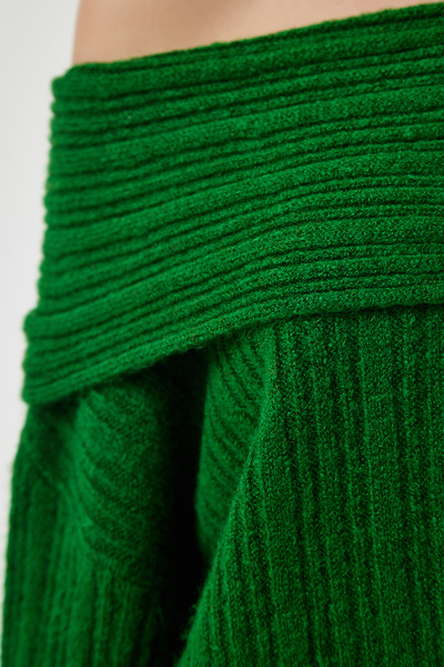 Happiness İstanbul Γυναικείο Πλεκτό πουλόβερ Madonna Collar σε σκούρο πράσινο χρώμα PF00049