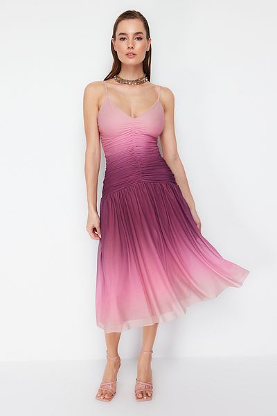 Trendyol Collection Πολύχρωμο Πλεκτό Φόρεμα A-Cut από τούλι - TPRSS24EL00055