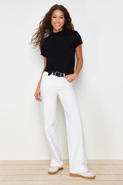 Trendyol Collection Černá 100% bavlna Basic Stand Collar Pletené tričko TWOAW20TS0096