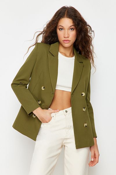 Trendyol Collection Khaki normál bélésű duplasoros záródású szőtt blézer dzseki TWOSS21CE0029