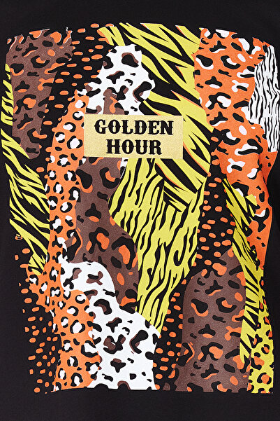 Trendyol Collection Černé bavlněné tričko Wide Fit s potiskem - Twoss20ts0729