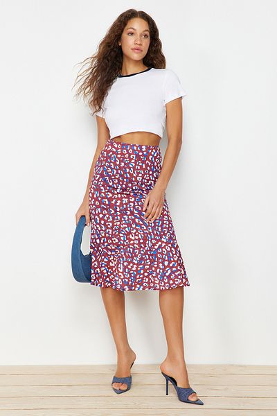 Trendyol Collection Többszínű hullámos viszkóz szövet állatmintás midi szőtt szoknya TWOSS19FG0026