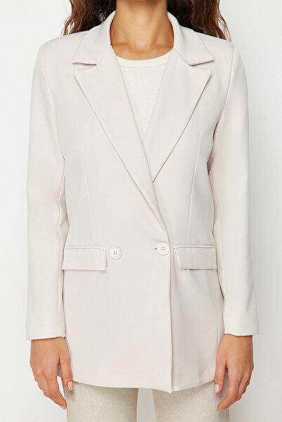 Trendyol Collection Γκρι κανονική επένδυση με διπλό στήθος υφαντό σακάκι TWOSS20CE0059