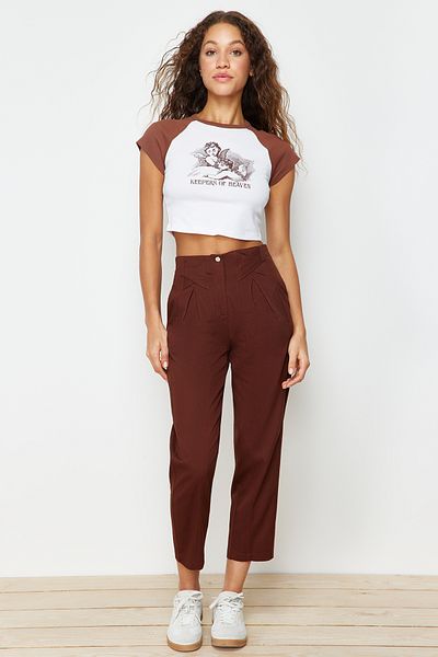 Trendyol Collection Braune, gewebte Hose mit Karottenmuster und detaillierten Streifen aus Baumwolle TWOAW22PL0342