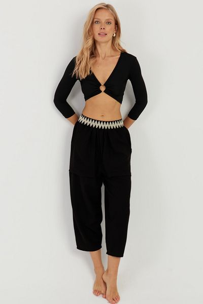 Cool & Sexy Schwarze Shalwar-Hose mit Tasche für Damen ÖM1203