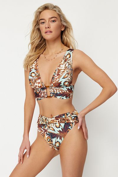 Trendyol Collection Hipster-Bikinihose mit hohem Bund und geknotetem Animal-Print TBESS24BA00003