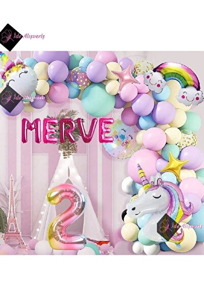Bkmc 5 Letter 2 Year Old Rainbow Concept Unicorn Themed Macarons Balloon Birt...