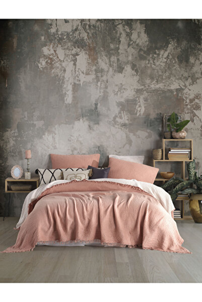 destinyhometex Kiremit Tek Kişilik 160 X 240cm Yatak Örtüsü/1 Adet 50x70cm Yastık 4 Katlı Multi Muslin %100 Pamuk