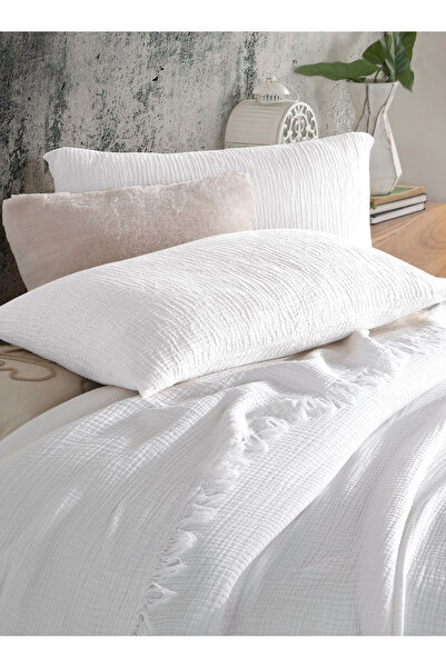 destinyhometex White Double 230x240cm Bedspread/2 Pieces 50x70cm Pillow 4 Layers Multi Muslin 100% Cotton