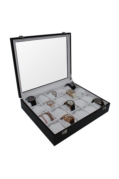 STAND MARKET Watch Box 20 Pieces Black Patent Leather Inside White