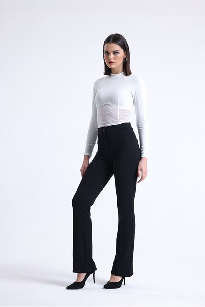 Rora Women's Crepe Fabric Lycra Front Loined Spaghetti Palazzo Black Trousers