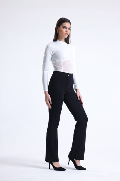 Rora Women's Crepe Fabric Lycra Front Loined Spaghetti Palazzo Black Trousers