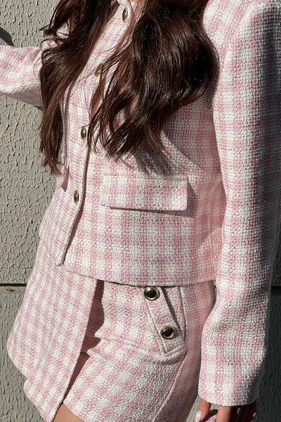 Seda Yalçın Atelier Pink Button Detailed Tweed Shorts Skirt