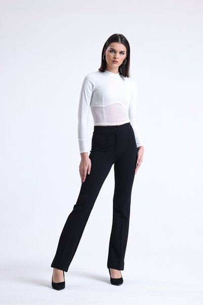 Rora Women's Crepe Fabric Lycra Front Loined Spaghetti Palazzo Black Trousers