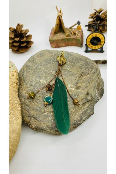 Porsuk Alternatif El Yapımı Etnik Otantik Hippi Bohem Tüy Tek Küpe