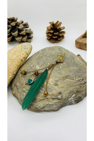 Porsuk Alternatif El Yapımı Etnik Otantik Hippi Bohem Tüy Tek Küpe