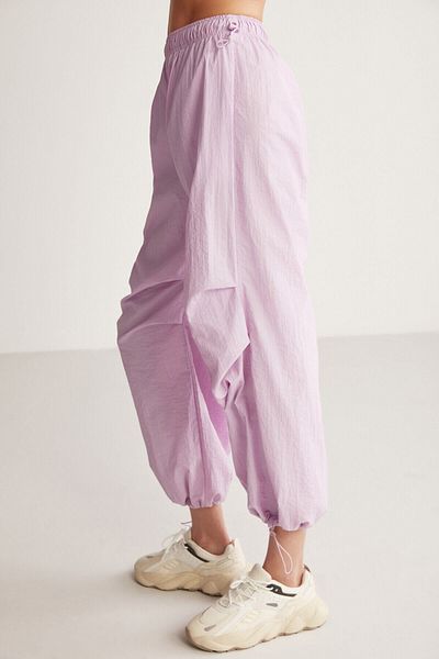 GRIMELANGE Kelsey Women's Waterproof Parachute Fabric Stopper Detailed Lilac Trousers