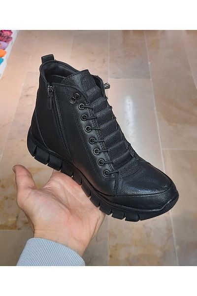 BELOX WOMEN'S GENUINE LEATHER ORTHOPEDIC EXPANDABLE SMART RUBBER LACE-UP BOOTS