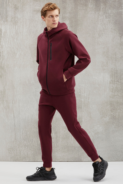 GRIMELANGE Robert Men's Slim Fit Claret Red Double Plug - Waterproof, Pocket Zip Hoodie Set