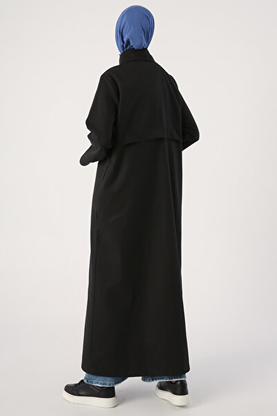 ALLDAY Čierny špicatý golier Abaya so skrytou légou